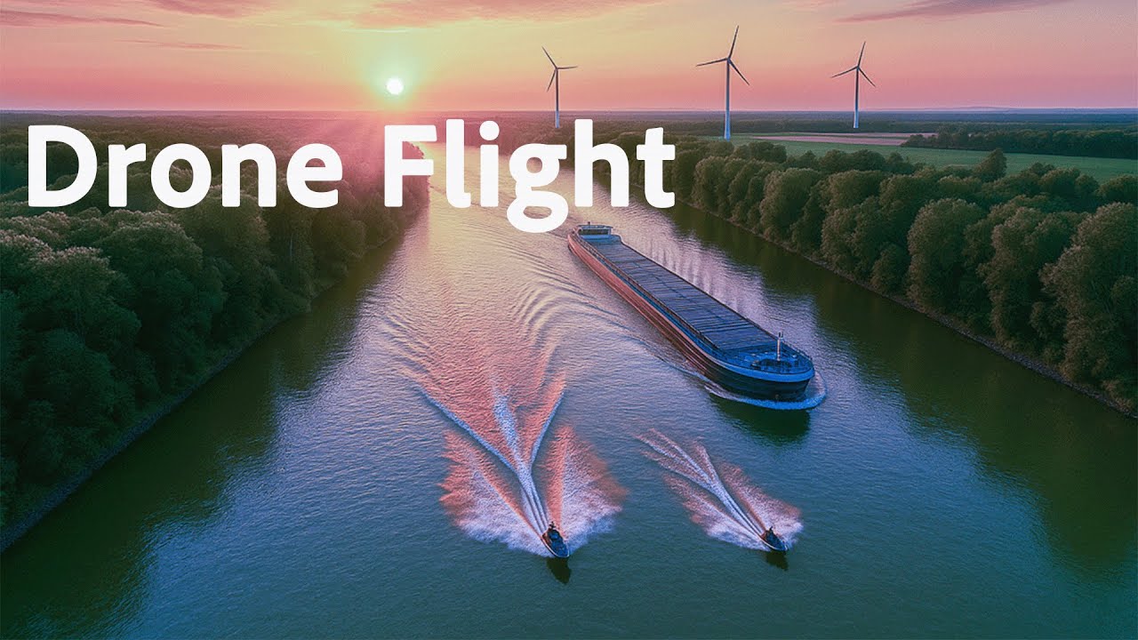 Aerial view of the Rhine river at sunset